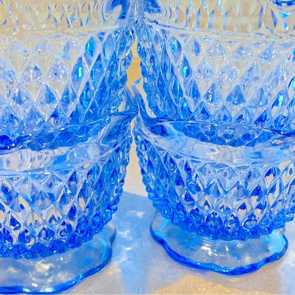 Vintage Diamond Point Ice Blue Indiana Glass Footed Bowl Scalloped set of 4 - Picture 8 of 9